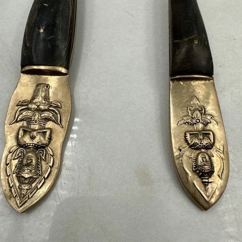 Siam Bronze Serving Set Brass Teakwood  Kee Teck Flatware Hindu Buddhist Bangkok
